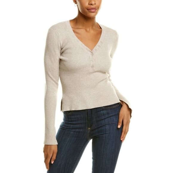 NEW Monrow Rib Long Sleeve Henley Sweater in Ash Size Large - Picture 10 of 10